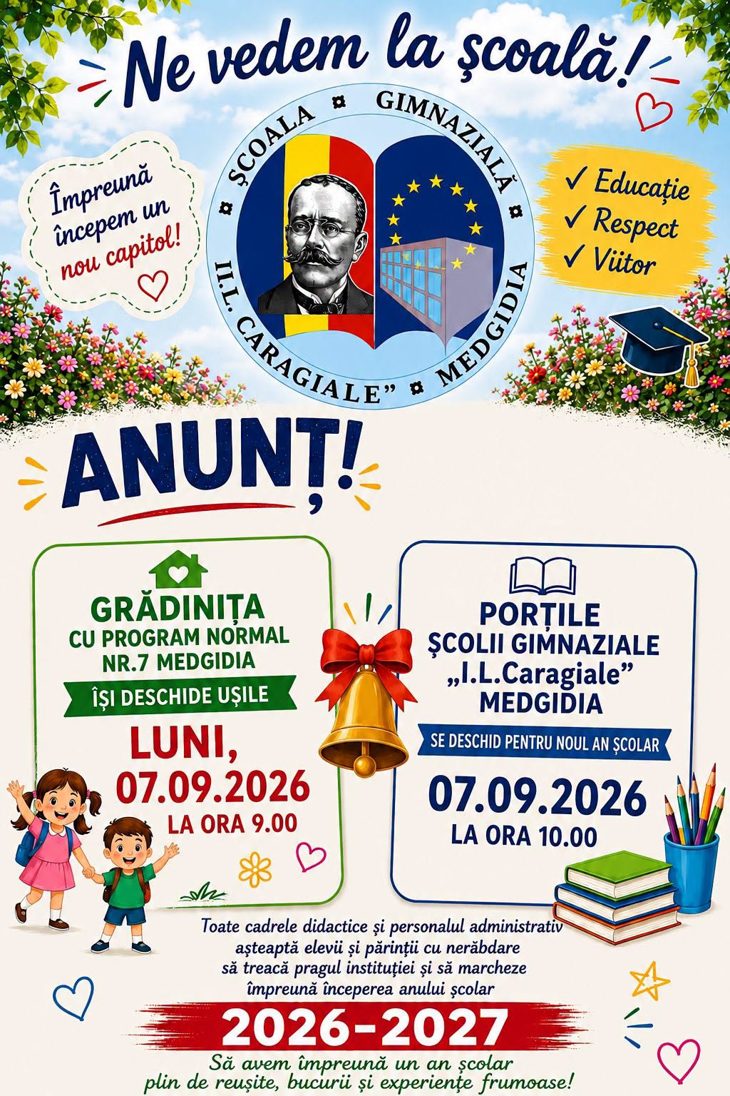 Vă întâmpinăm cu bucurie și sufletele deschise la începutul unui nou an școlar!